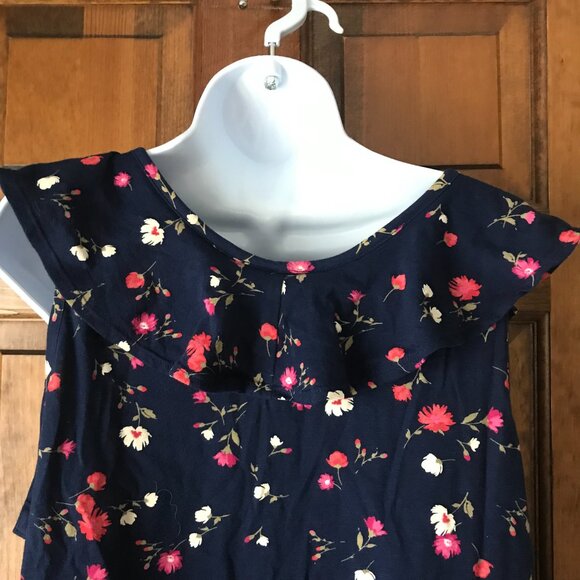 NWT St. John's Bay Navy Blue w/Pink & Ivory Flowers Sleeveless Top X-Large - Picture 9 of 11